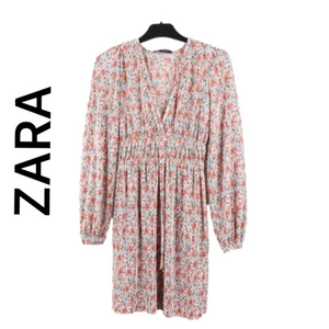Zara Floral Pleated Long Sleeves Midi Dress Large